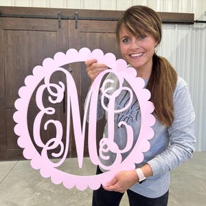 Painted Wooden Monogram - Wooden Initials - Wedding Gift - Housewarming Gift - Nursery Monogram - Wall Hanging - Scallop Border Monogram