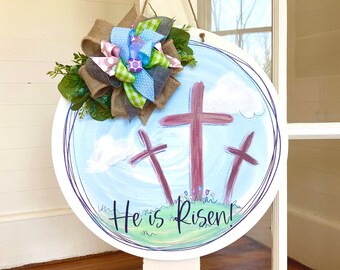 Front Door Decor | Easter |  Three Crosses | Easter Decor | Easter Wreath | Door Hanger | Door Wreath | Front Door Sign | He Is Risen