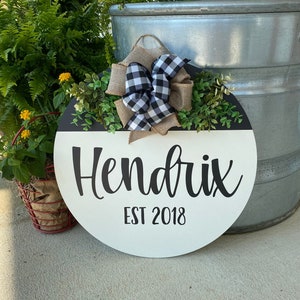 Welcome Sign - Last Name Sign - Established Sign - Front Porch Sign - Door Hanger with Greenery - Wedding Gift - Housewarming Gift