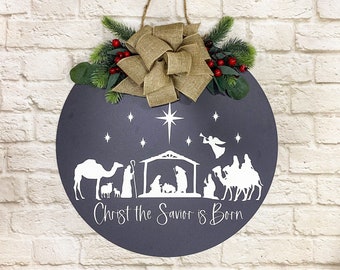 Nativity Door Hanger - Nativity Scene Sign - Christmas Door Hanger - Christmas Wreath