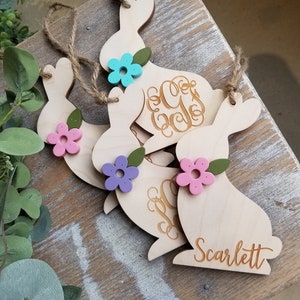 Personalized Easter Basket Tag - Wooden Bunny Tag - Custom Easter Basket Name Tag