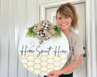 Home Sweet Hone Front Door Hanger - Bee Door Hanger - Spring Front Porch Wreath - Housewarming Gift