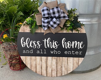 Front Door Decor - Bless This Home - Welcome Sign - Wreath for Front Door - Housewarming Gift - Door Hanger - Door Wreath - Home Decor