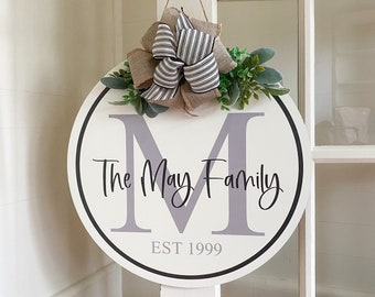 Last Name Door Hanger - Farmhouse Style Wreath - Established Sign - Custom Front Door Sign - Newlywed Gift - Housewarming Gift