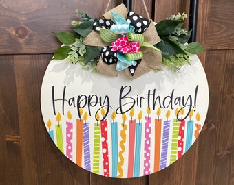 Front Door Decor - Happy Birthday Wreath - Birthday Door Hanger - Birthday Party Decor