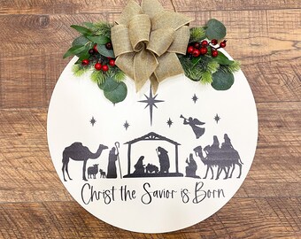 Nativity Door Hanger - Nativity Scene Sign - Christmas Door Hanger - Christmas Wreath