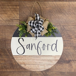 Front Door Sign - Last Name Door Hanger - Family Name Sign - Wreath - Housewarming Gift