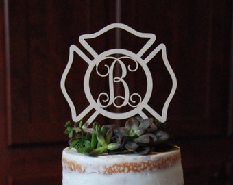 Fireman Cake Topper - Painted Maltese Cross Cake Decor - Fire Fighter - Wedding - Personalized