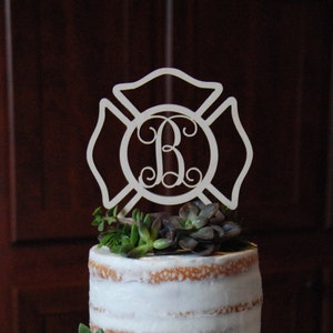 Fireman Cake Topper Painted Maltese Cross Cake Decor Fire Fighter Wedding Personalized image 1
