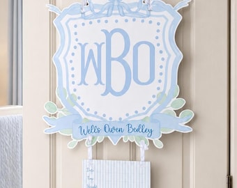 Personalized Hospital Door Hanger, Baby Boy Nursery Name Sign, Newborn Announcement Sign, Custom Baby Door Hanger, Monogram Nursery Decor