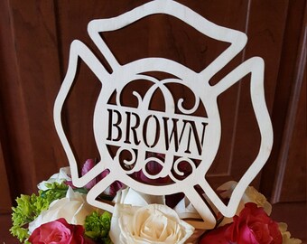 Maltese Cross Cake Topper - Unpainted Fireman Cake Decor - Fire Fighter - Wedding - Personalized - Wooden Cake Topper