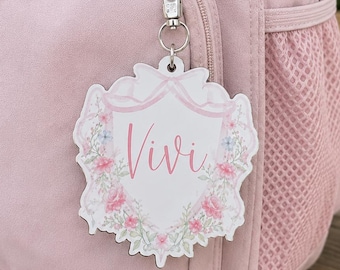 Personalized Floral Bag Tag | Custom Kids Backpack Name Tag | Scalloped Luggage Tag | School Backpack Tag | Diaper Bag Tag | Gift for Girls