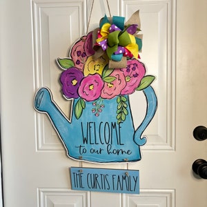 Front Door Decor - Flower Family Name Sign - Floral Door Hanger - Door ...