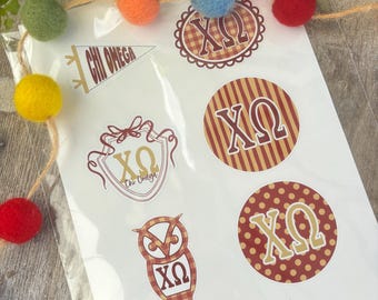 Chi Omega Stickers, Chi Omega Sorority Sticker Pack, Chi Omega Gift, Sorority Laptop Stickers, Water Bottle Decals, Bid Day Gift