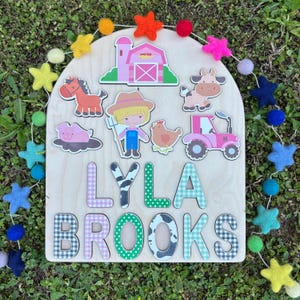 Toddler Birthday Gift Personalized Name Puzzle, Farm Theme Wooden Puzzle, Custom Toddler Gift, Farm Animal Puzzle, Birthday Gift for Toddler immagine 18