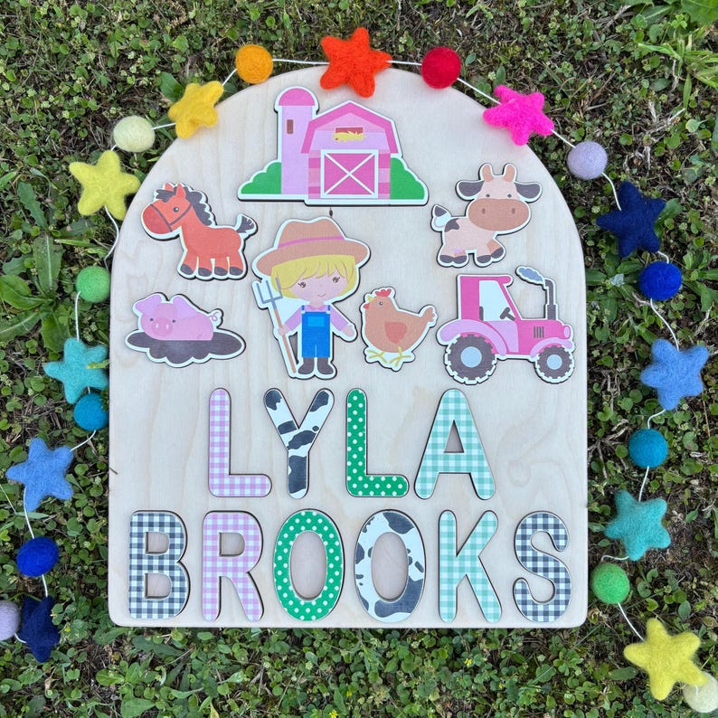 Toddler Birthday Gift Personalized Name Puzzle, Farm Theme Wooden Puzzle, Custom Toddler Gift, Farm Animal Puzzle, Birthday Gift for Toddler immagine 18