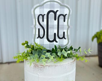Personalized Monogram Cake Topper | Custom Initial Cake Topper | Gingham Cake Topper | Birthday Cake Decoration | Wedding Cake Topper |