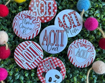Alpha Omicron Pi Buttons, AOII Sorority Pin Back Buttons, Alpha Omicron Pi Gift, Bid Day Buttons, Sorority Recruitment Gift, Big Little Gift