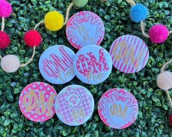 Phi Mu Buttons, Phi Mu Sorority Pin Back Buttons, Phi Mu Gift, Bid Day Buttons, Sorority Recruitment Gift, Big Little Gift