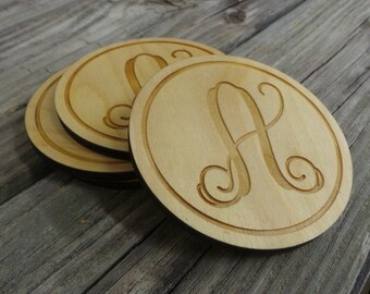 Monogram Wooden Coasters - Personalized Wooden Coasters - Wedding Gift - Housewarming Gift - Set of Four Wooden Monogram Coasters