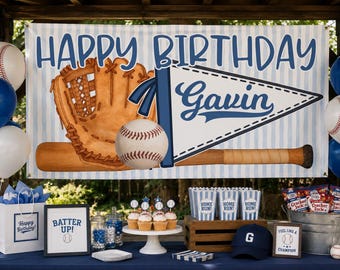 Personalized Baseball Birthday Banner, Little MVP Party Backdrop, Custom Name Baseball Party Decor, Rookie Year Boy First Birthday Banner