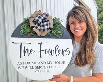 Personalized Family Door Hanger | Christian Front Door Sign | Joshua 24:15 Door Decor | As For Me and My House Sign | Housewarming Gift