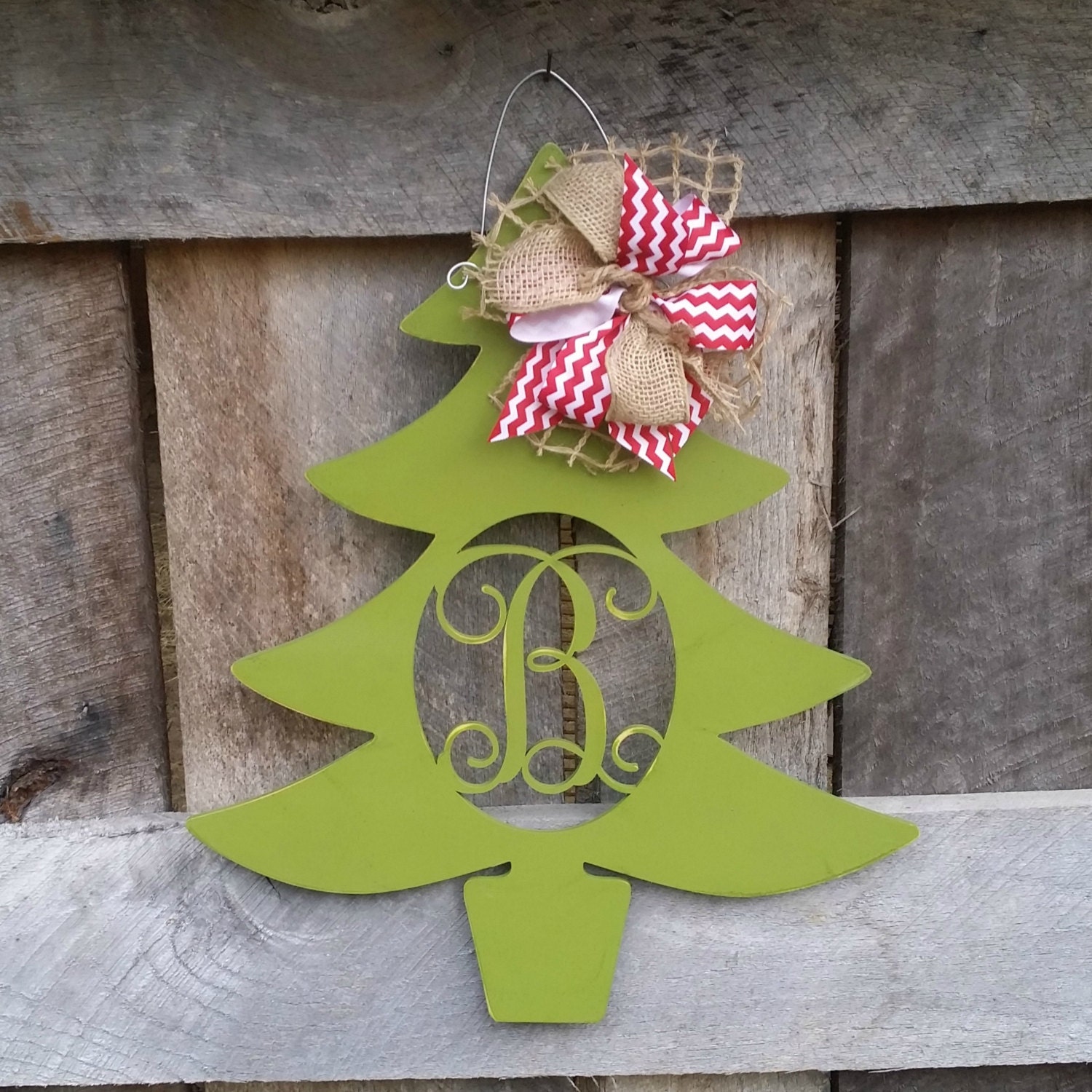 personalized christmas tree door hanger distressed initial christmas wreath winter door decor personalized wreath