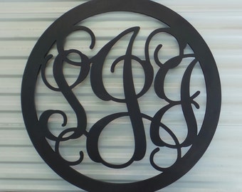 Painted Wooden Monogram with Circle Border - Vine Script Monogram - Wood Monogram - Monogram Gift - Wedding Gift - Housewarming Gift