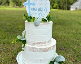 Baby Boy Christening Cake Topper | God Bless Cake Topper | Blue Cross Cake Topper | Baptism Cake Decor | Religious Baby Celebration