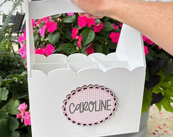 Personalized Craft Caddy, Custom Name Art Supply Organizer, Wooden Kids Storage Tote, Marker and Crayon Box