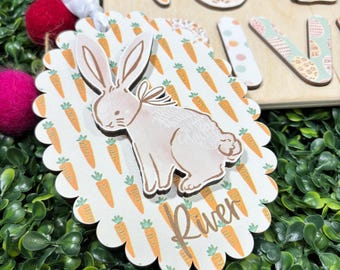 Personalized Easter Basket Tag - Wooden Basket Tag - Custom Easter Basket Name Tag - Grandmillennial Easter Bunny Tag - Bunny Basket Tag