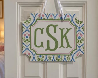 Personalized Monogram Door Hanger | Floral Girls Door Sign | Custom Initial Bedroom Decor | Preppy Nursery Door Hanger | Personalized Gift