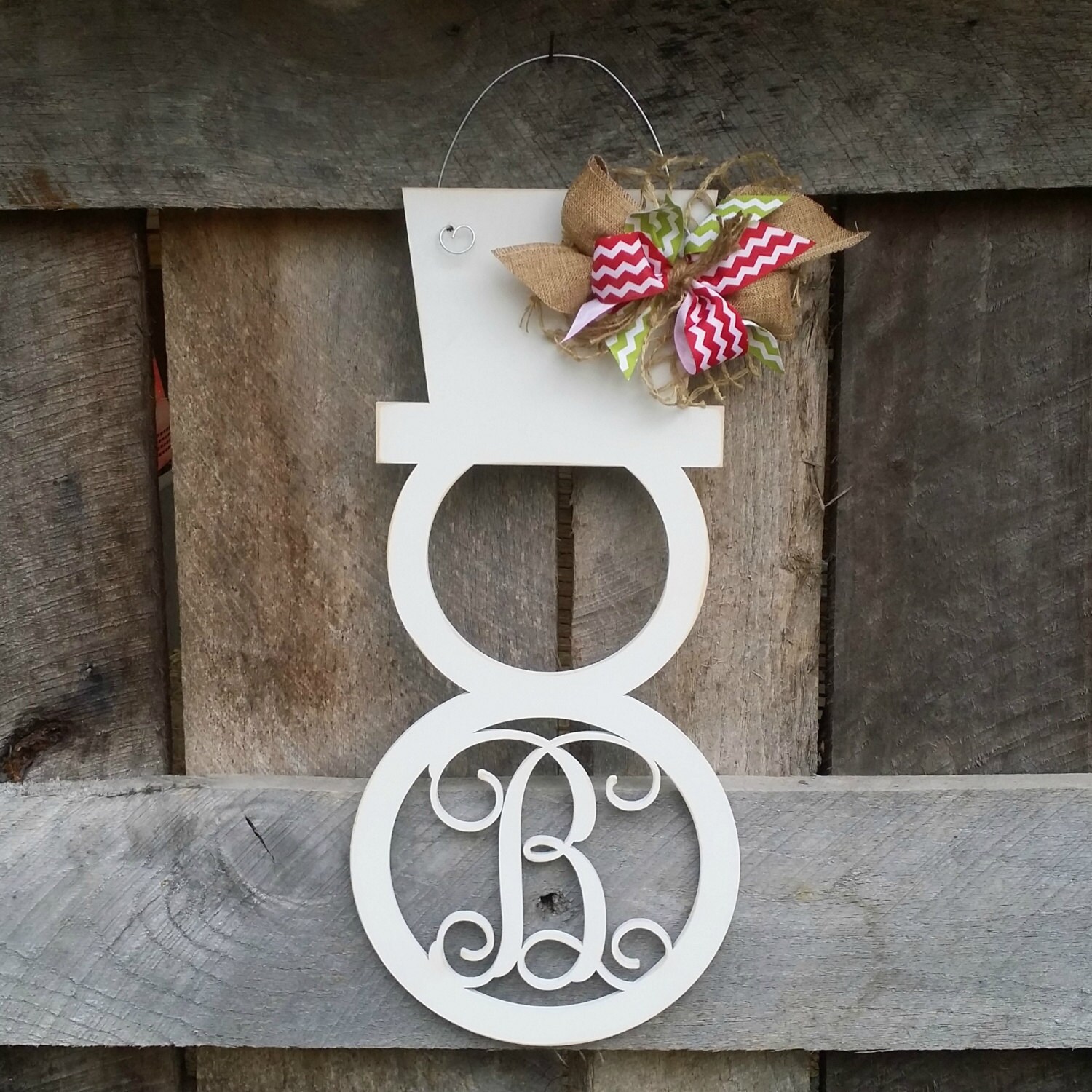 Snowman Door Hanger Distressed Initial Snowman Wreath Etsy