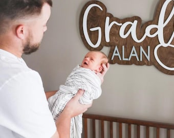 Personalized Baby Name Sign | Custom Nursery Name Sign | Wooden Baby Name Wall Decor | Boy Nursery Decor | Baby Shower Gift