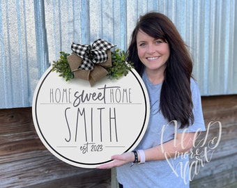 Front Door Decor - Last Name Wreath - Family Name Sign - Door Hanger - Door Wreath - Housewarming Gift - Home Decor - Welcome Sign