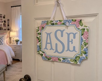 Personalized Monogram Door Hanger | Floral Initial Door Sign | Preppy Girls Room Decor | Custom Bedroom Door Hanger | Nursery Wall Decor