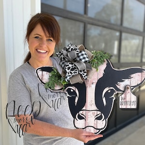 Cow Door Hanger - Cow Print Wreath - Cow Tag Door Hanger - Personalized Cow Sign - Farm Door Hanger - Front Door Sign