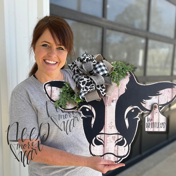 Cow Door Hanger - Cow Print Wreath - Cow Tag Door Hanger - Personalized Cow Sign - Farm Door Hanger - Front Door Sign