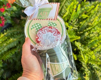 Alpha Gamma Delta Bucket of Fun Gift Set, Alpha Gam Big Little Gift, Sorority Sister Gift, Stickers & Button, Sorority Gift Basket