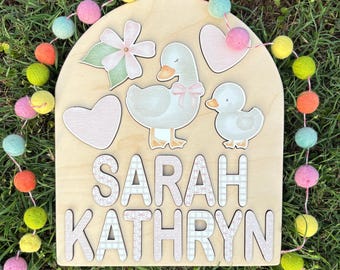 Personalized Goose Name Puzzle, Wooden Baby Girl Puzzle, Custom Nursery Decor, Duckling Baby Gift, First Birthday Gift, Easter Basket Gift