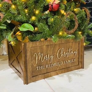 Personalized Wooden Tree Collar - Wood Christmas Tree Box - Collapsible Wooden Christmas Tree Skirt