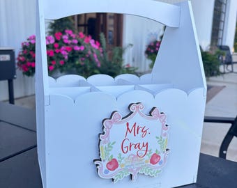 Personalized Teacher Caddy, Custom Teacher Name Desk Organizer, Wooden Classroom Supply Tote, Teacher Appreciation Gift