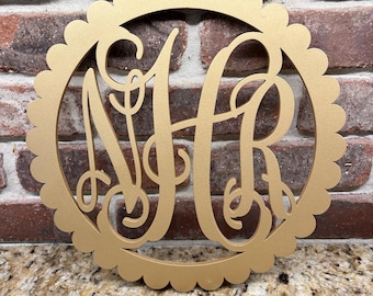 Personalized Wooden Monogram Sign | Custom Initial Door Hanger | Scalloped Monogram Wall Decor | Wedding Gift | Southern Home Decor