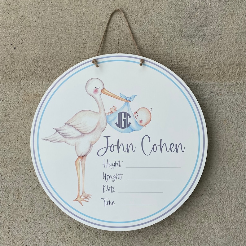 "It's A Boy" Stork Announcement Door Hanger - Blue Baby Nursery Decoration (27x17 Inches)