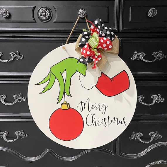 Grinch Door Hanger Grinch Christmas Sign Christmas in Whoville Decor Porch  Sign 