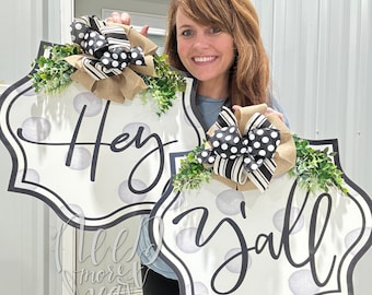 Double Front Door Signs - Front Door Wreaths - Welcome Sign - Front Door Decor - Double Door Entry Signs - Hey Y'all Door Hangers