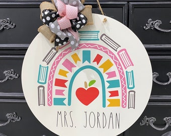 Classroom Door Hanger - Rainbow Teacher Sign - Teacher Name Sign - Rainbow Classroom Decor - Gift For Teacher - Back to School Gift