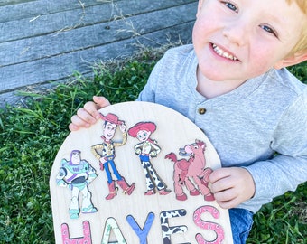 Toy Story Puzzle con nome in legno / Regalo per bambino / Puzzle nome bambino / Regalo personalizzato / Regalo per il primo compleanno