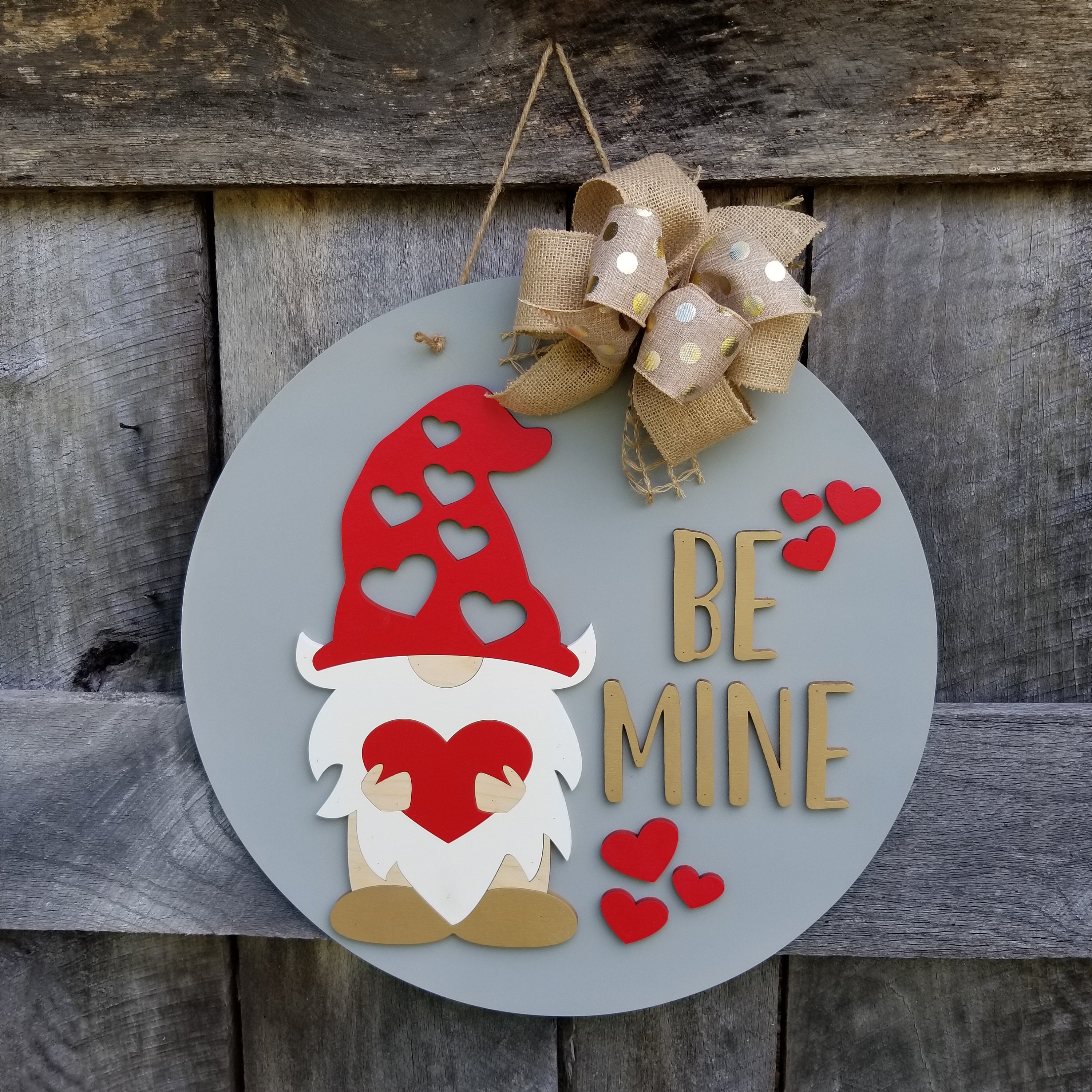 Gnome Valentine Door Hanger - Heart Wreath - Happy Valentines Day Sig…