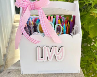 Personalized Art Supply Caddy, Kids Craft Organizer, Custom Name Pencil Holder, Teacher Classroom Storage, Birthday Gift for Girls